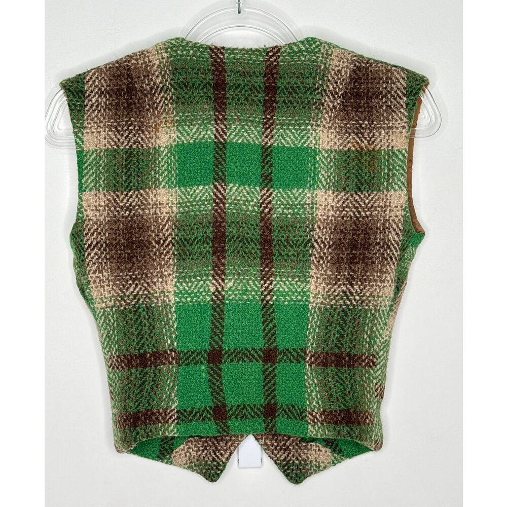 1970s Handmade Green Brown Plaid Skirt & Vest Set XXS - Picture 6 of 14